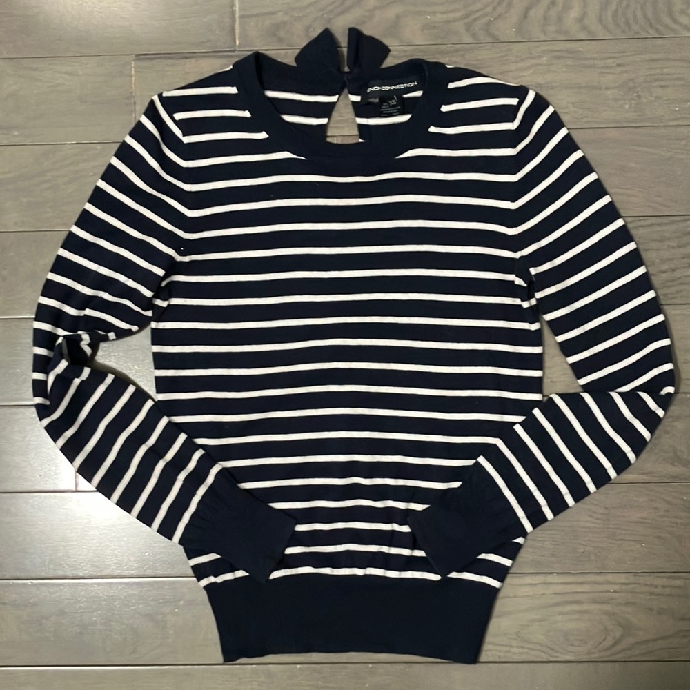 French Connection Striped Sweater with Open Back Bow Detail Size XS